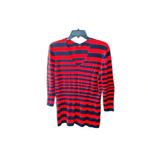Ann Taylor women’s sweater, v-neck, 3/4 sleeve, elastic waist SZ XL navy red